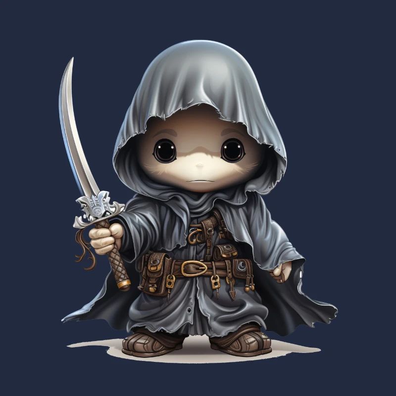 Cute ghost with dagger, cape and button eyes