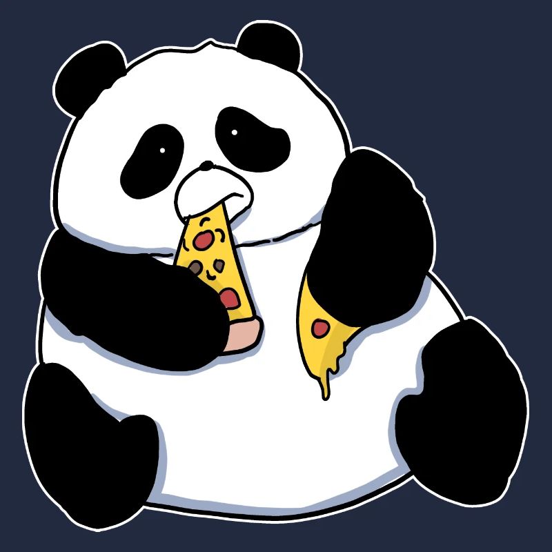 Fat Panda Bear Eating Pizza Funny Comic Style
