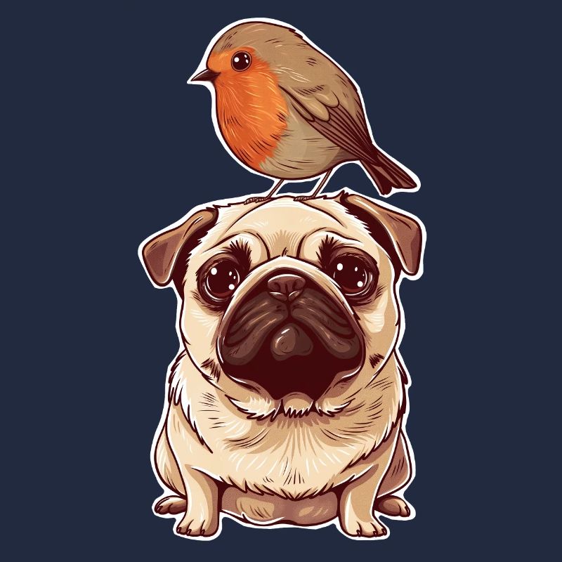 Mops mit Vogel