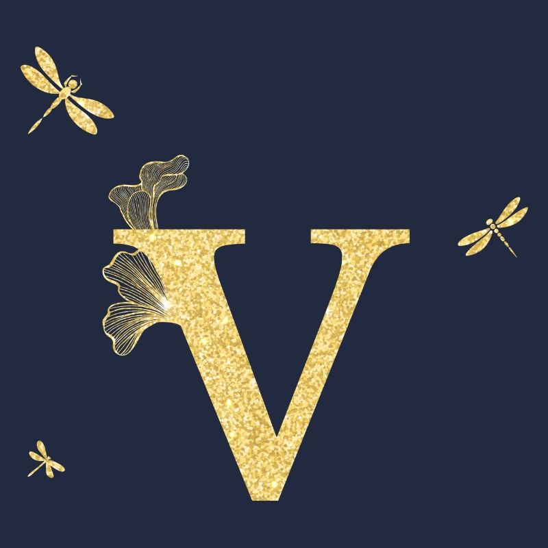 Buchstabe V Goldene Glitzerlibelle - Geschenkidee