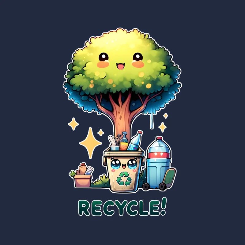 Chibi Niedlicher Baum mit Papierkorb Earth Day recyceln