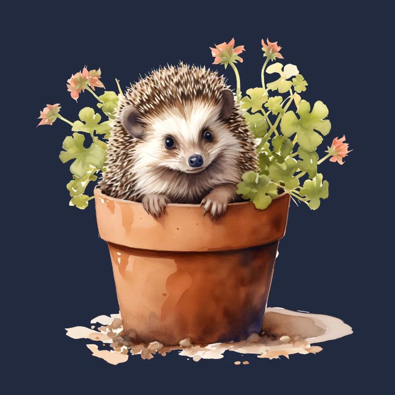 Hérisson dans un pot de fleurs, animal mignon dans un jardin de fleurs