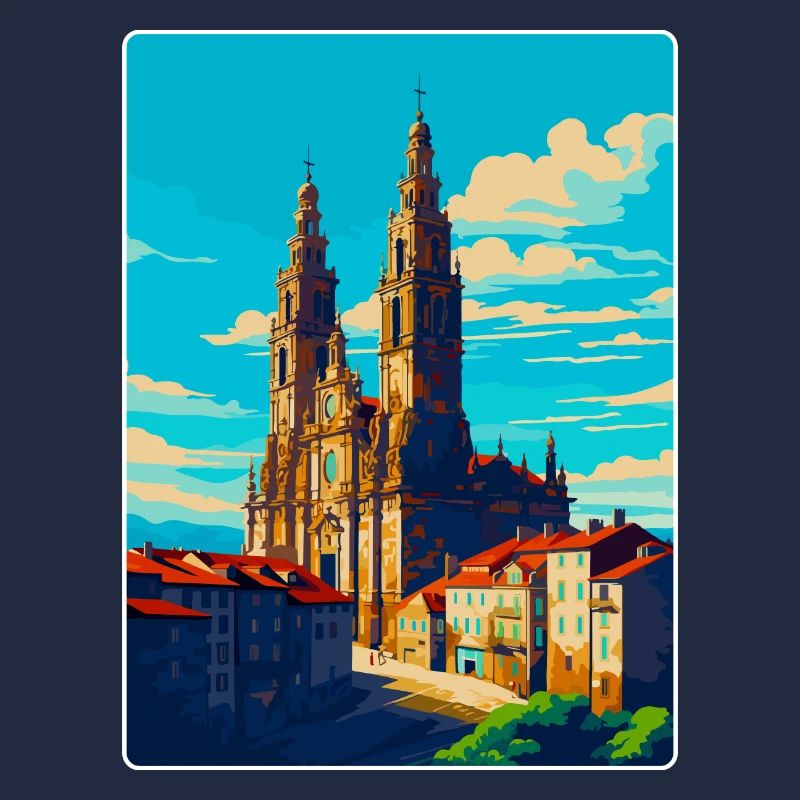 Saint-Jacques-de-Compostelle Espagne Affiche De Voyage Vintage