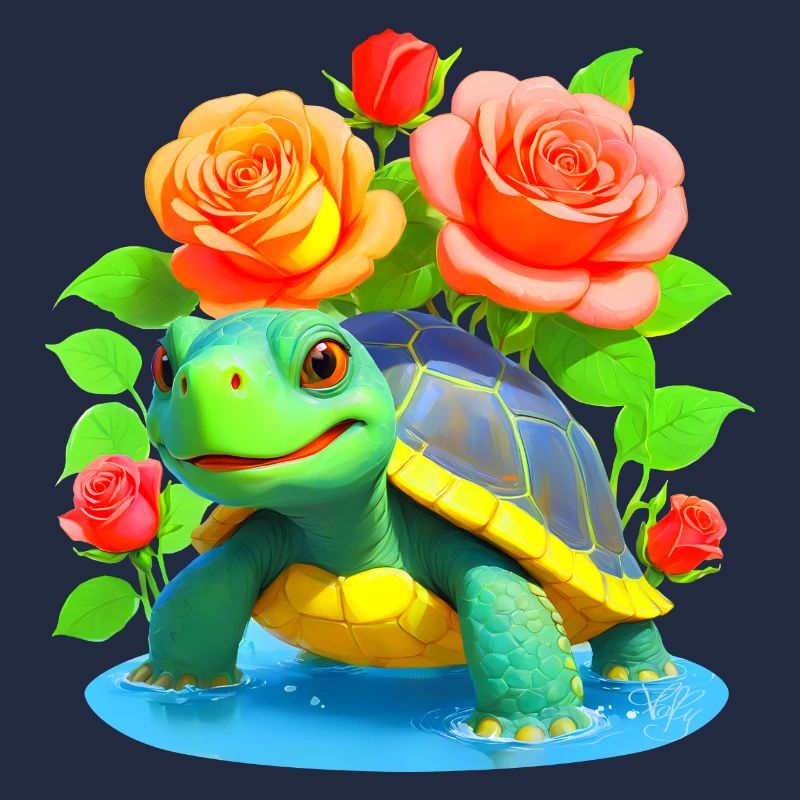Tortue parmi les roses - 2