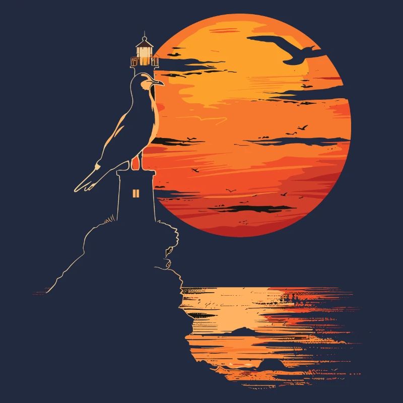 Seagull Seabird Lighthouse Sunset