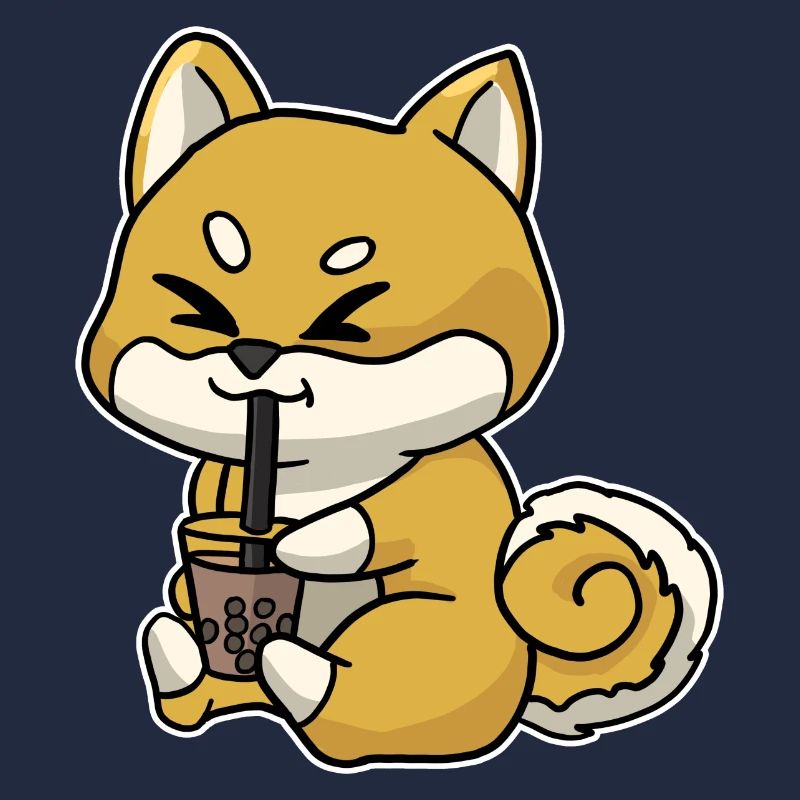 Anime Kawaii Bubble Tea Drinking Fox Hand Drawn