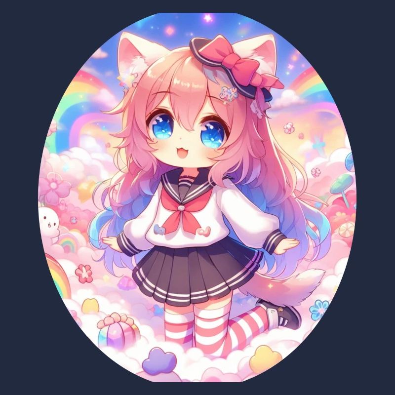 Ein süßes Anime Mädchen in einem Wolkengarten