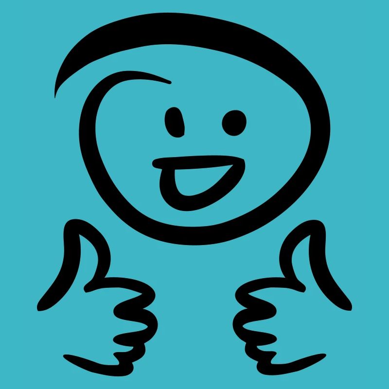 Face laughs, shows two thumbs up. Emoticon.