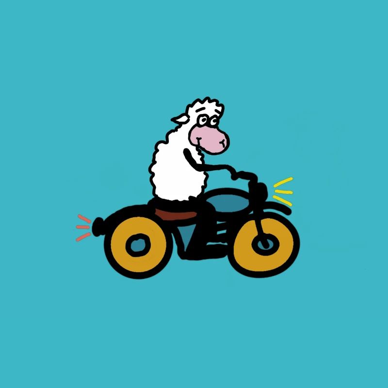 Cuddly sheep on motorcycle