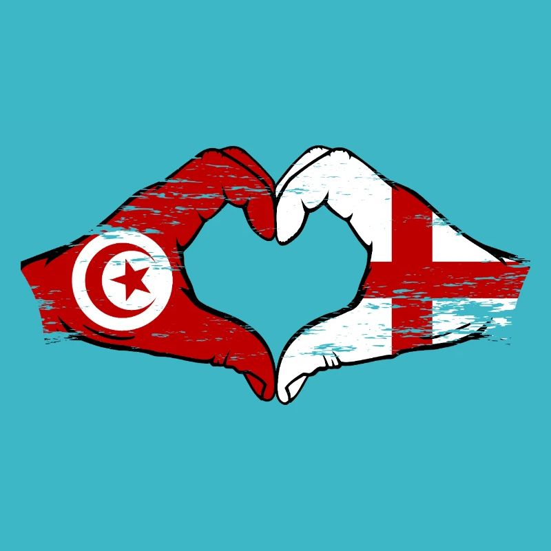 Tunisie Angleterre drapeau mains forme coeur utilisé