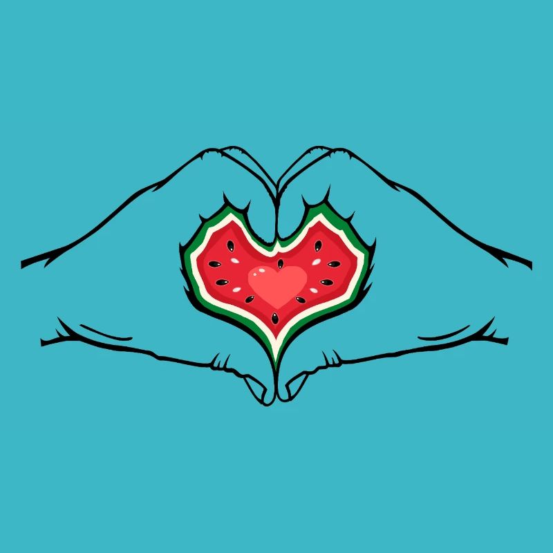 pastèque design mains forme coeur