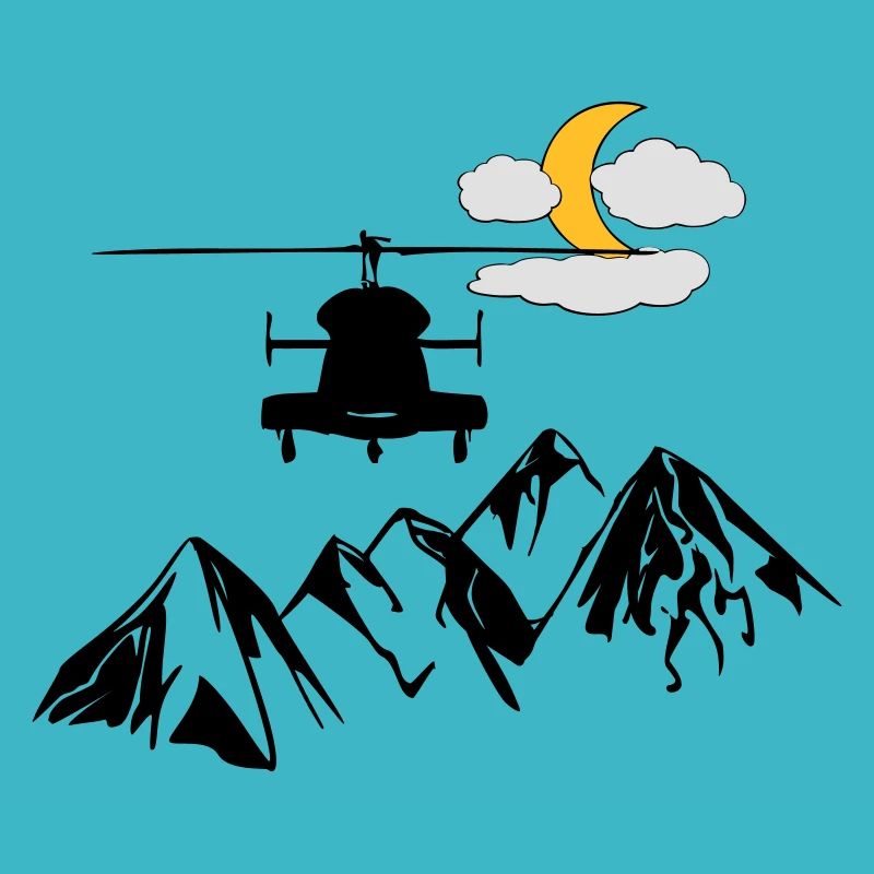 Heli, mountains, moon, clouds