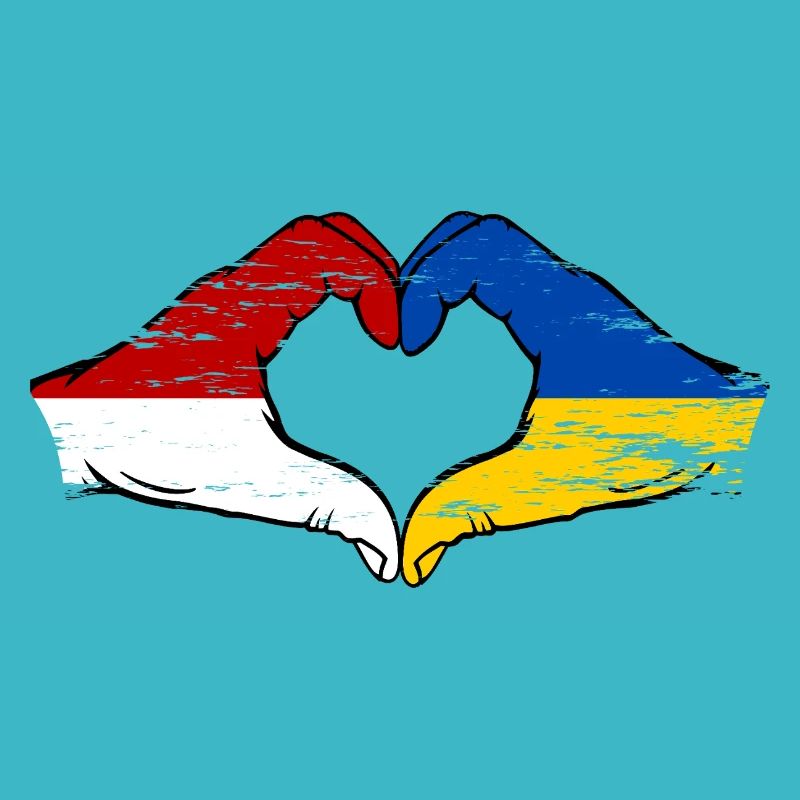 Monaco Ukraine Drapeau Forme Main Forme Coeur Utilisé