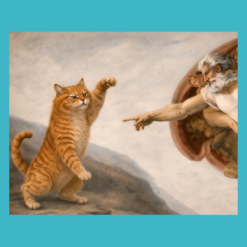 Cat God Creation Meme Funny Michelangelo Parody