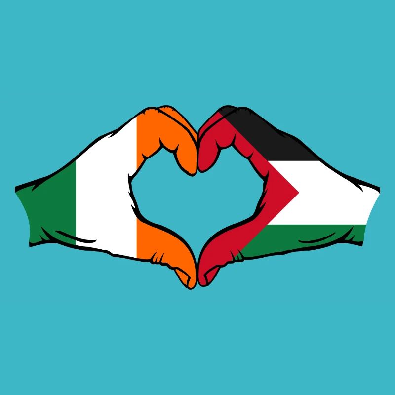 Ireland Palestine Heart Shape with Hands