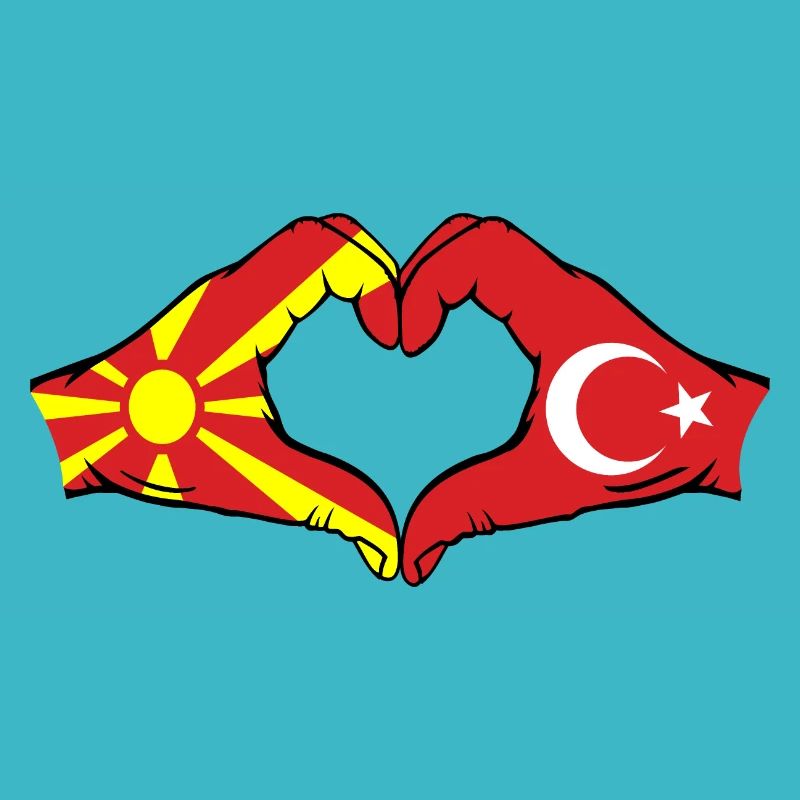 Macédoine Turquie Drapeau Mains Coeur Forme