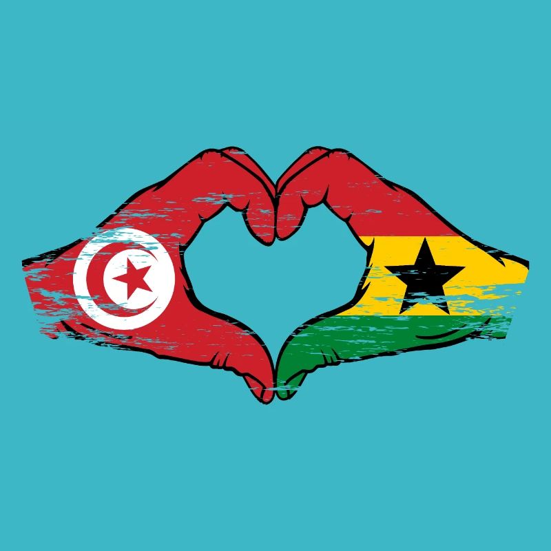 Tunisie Ghana drapeau mains forme de coeur utilisé