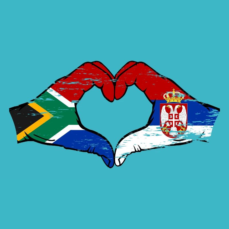 Afrique du Sud Serbie drapeau mains coeur utilisé