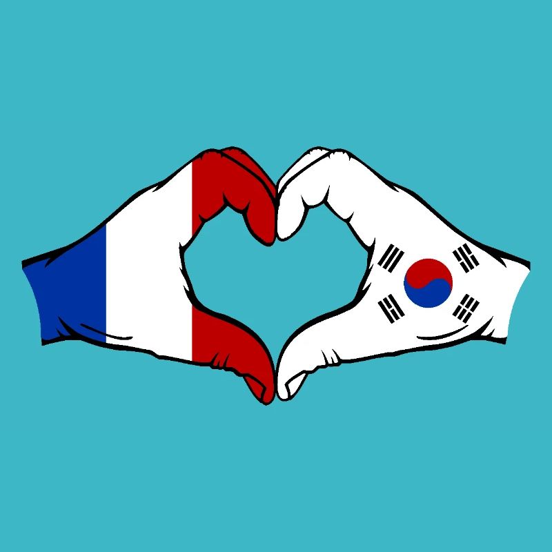 France Corée du Sud Drapeau Mains Coeur Forme