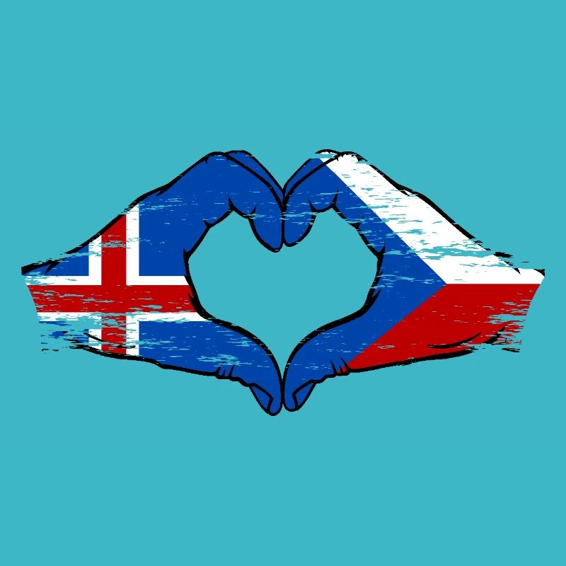 Iceland Czech Republic Flag Hands Heart Shape Used