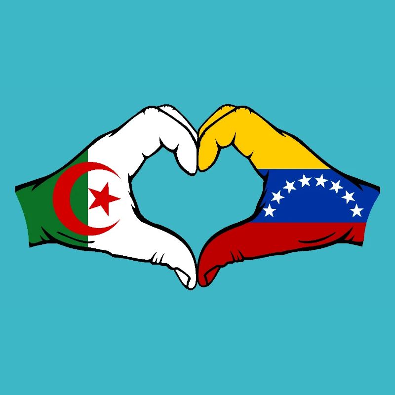 Algérie Venezuela Drapeau Mains Coeur Forme