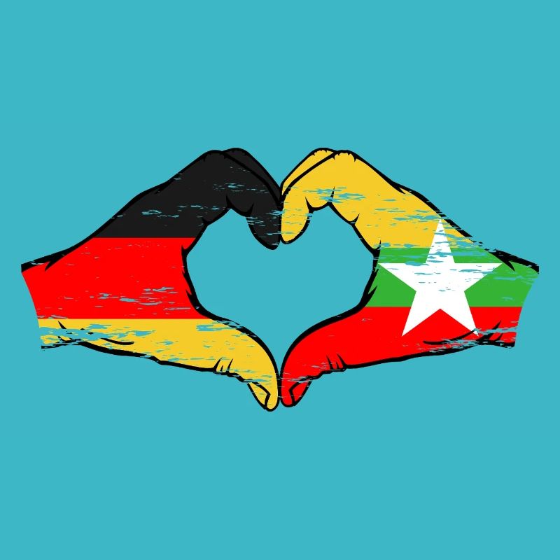 Allemagne Myanmar drapeau mains forme de coeur utilisé