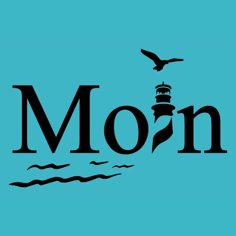 Maritimes Moin Design mit Möwe und Leuchtturm