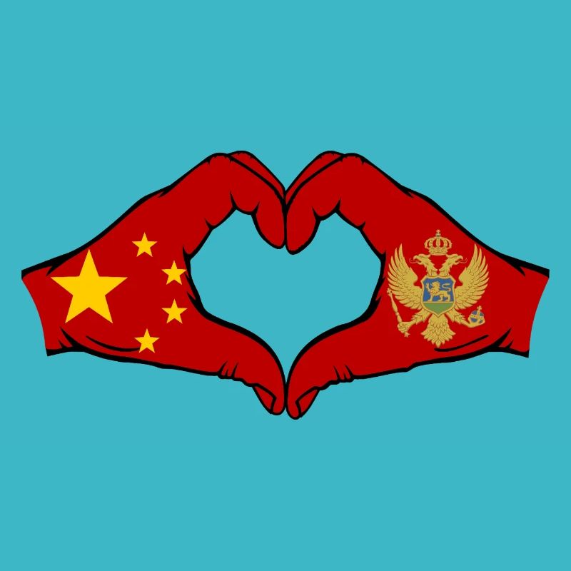 China Montenegro Flag Hands Heart Shape