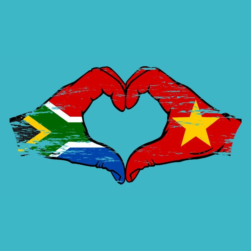 Afrique du Sud Vietnam Drapeau Mains Coeur Forme Utilisé