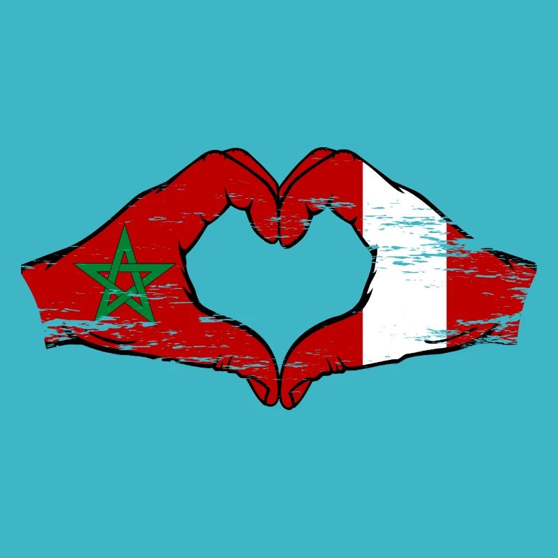 Maroc Pérou Drapeau Mains Coeur Forme Utilisé