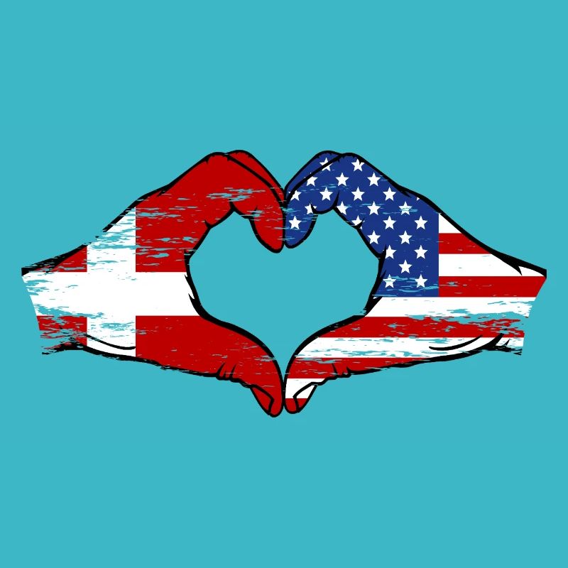 Danemark USA Drapeau Mains Coeur Forme Utilisé