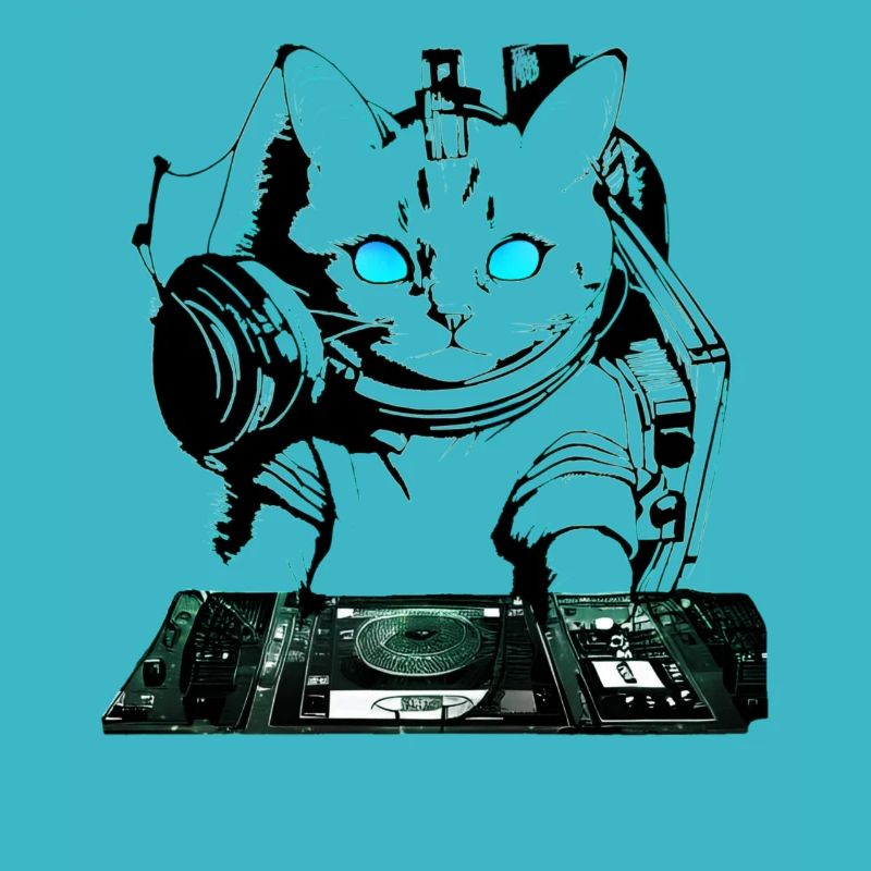 DJ cat avec table de mixage