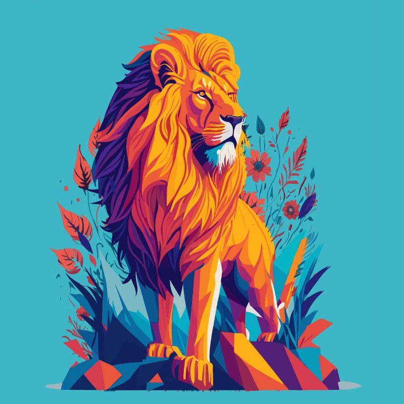 Löwe Polygon - Farbenfrohe Tier Illustration
