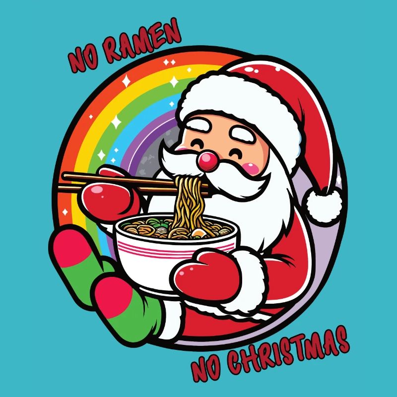 Père Noël mangeant des ramen, pas de ramen pas de Noël