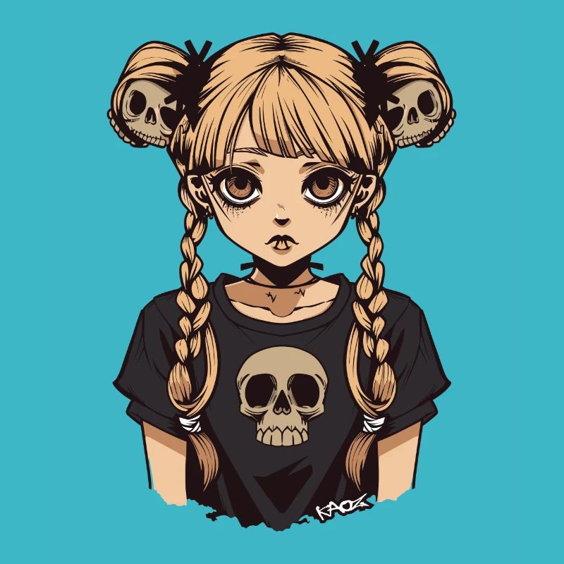 Anime Emo Girl With Braids And Skulls
