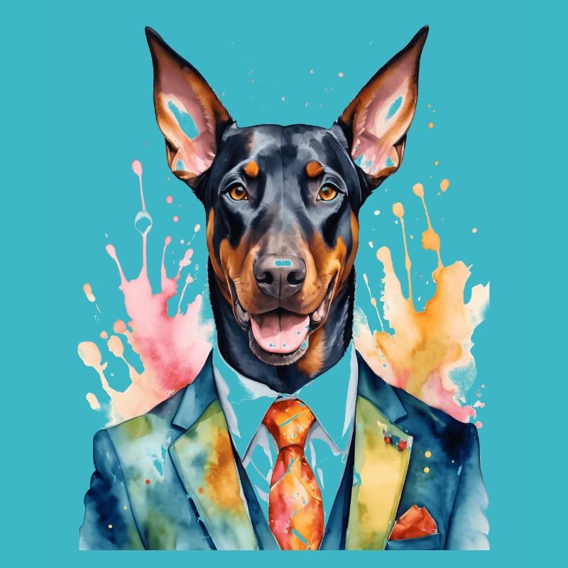 Dobermann Anzug Hund Bunt Lustig Tier Design Print