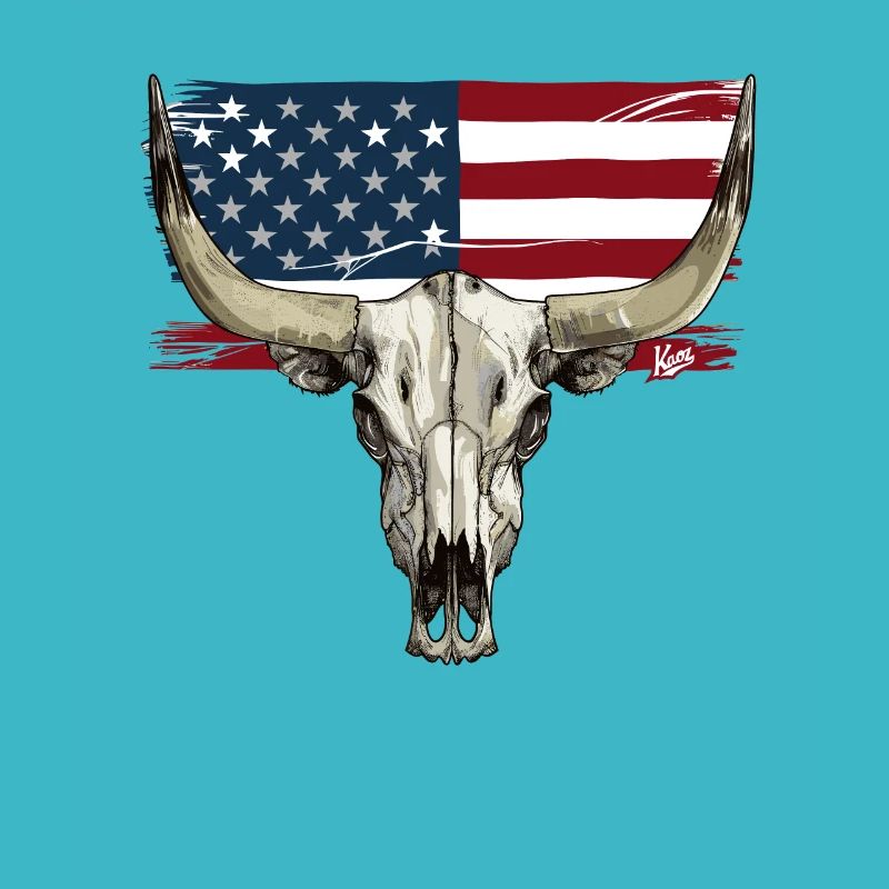 Crâne de vache et de taureau avec drapeau des États-Unis