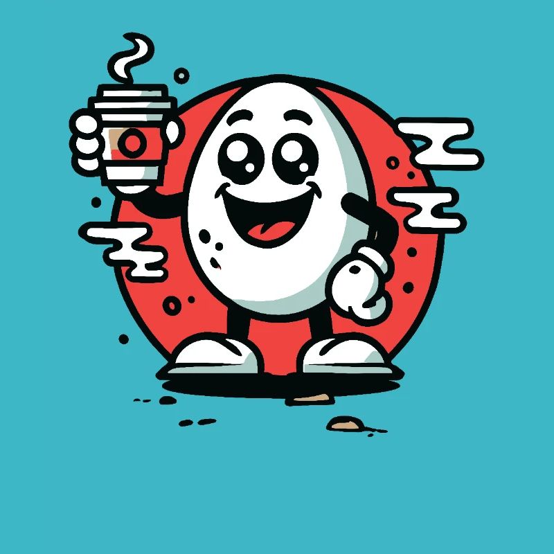 Fröhliches Cartoon Frühstücks-Ei mit Kaffee