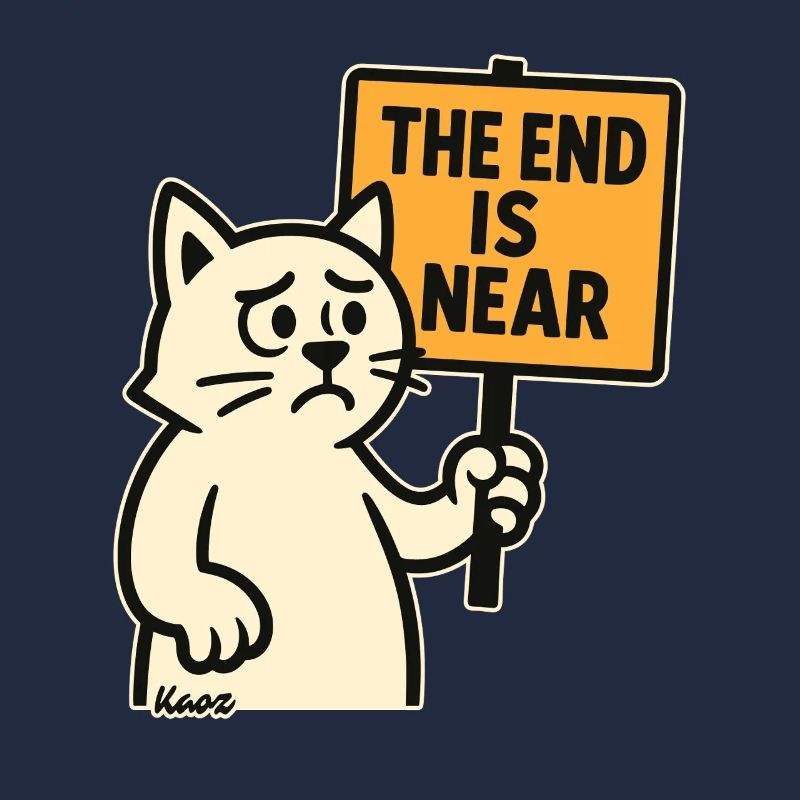 Traurige Katze mit „Das Ende naht“