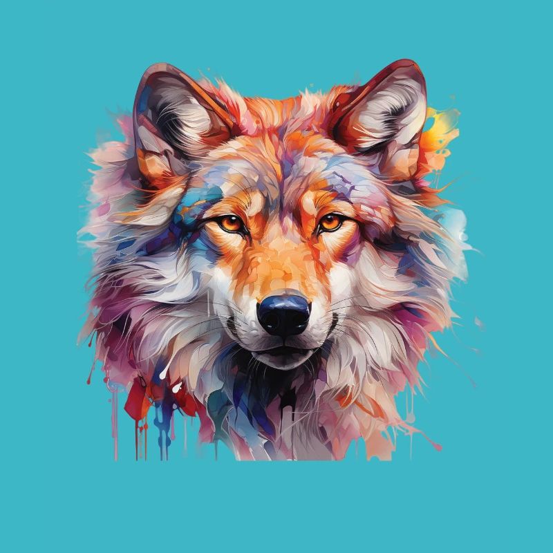 Bunter Wolf – Abstraktes Tierportrait Design
