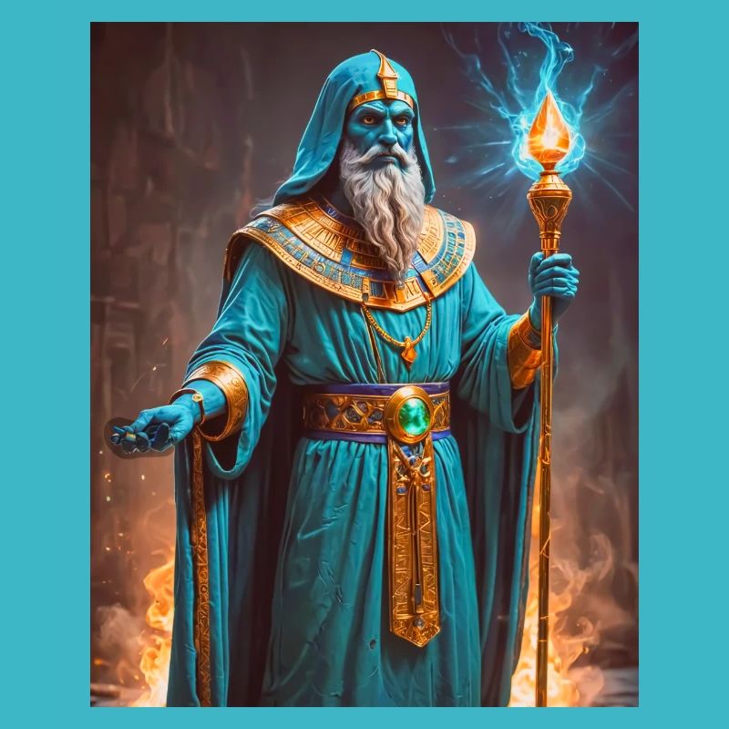 Ptah, blue-skinned god, holding a scepter