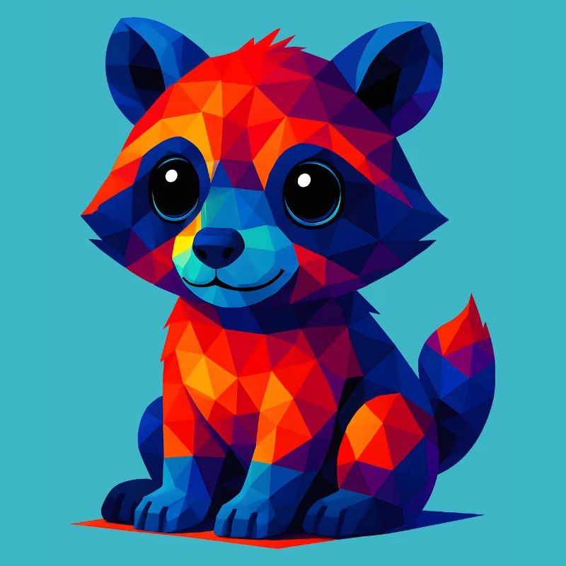 WPAP Polygon Kawaii Stil Tiere Baby Waschbär