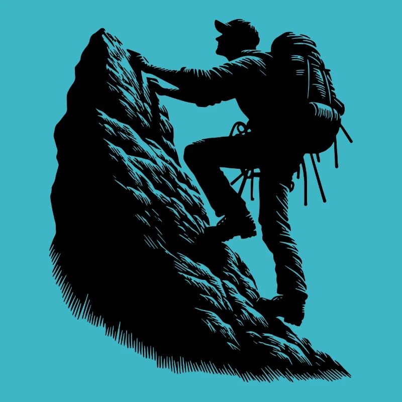 Wanderer beim Klettern am Berggipfel Felsen