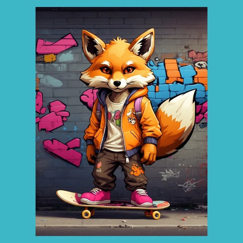 Fuchs auf Skateboard