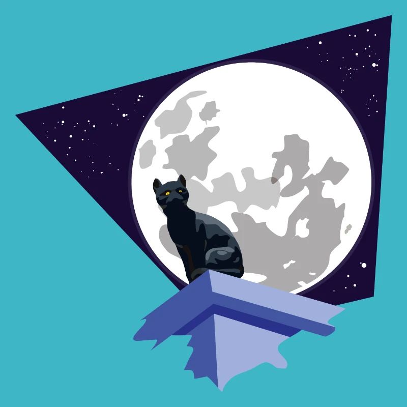 Chat noir sous la lune
