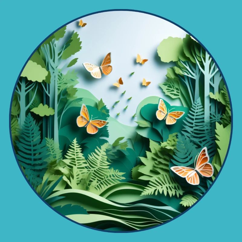 Papillon et forêt 3D Papercut Circle