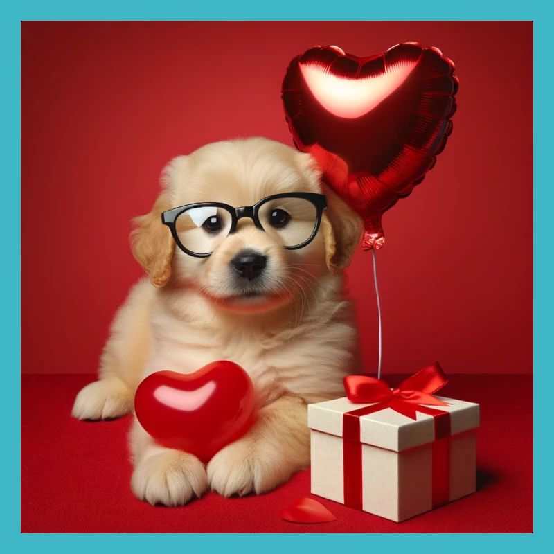 Chiot Attendrissant avec Ballon -Saint-Valentin
