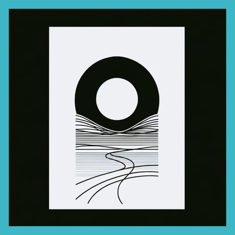 Coucher de soleil abstrait simple noir et blanc