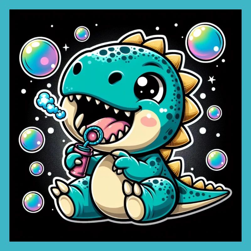Dino with soap bubbles in space