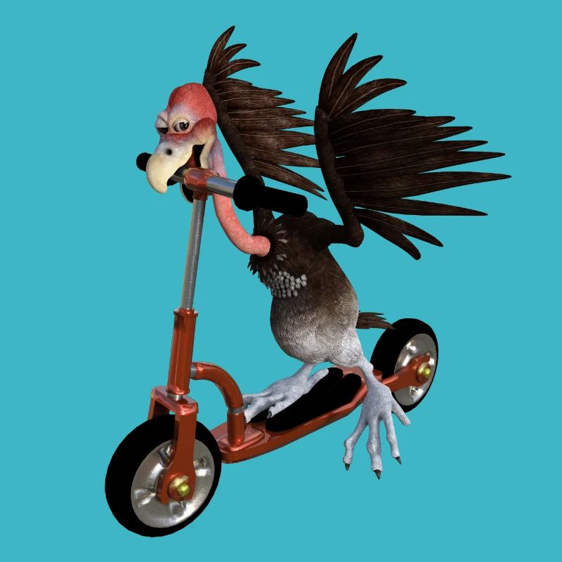 Vulture riding a scooter
